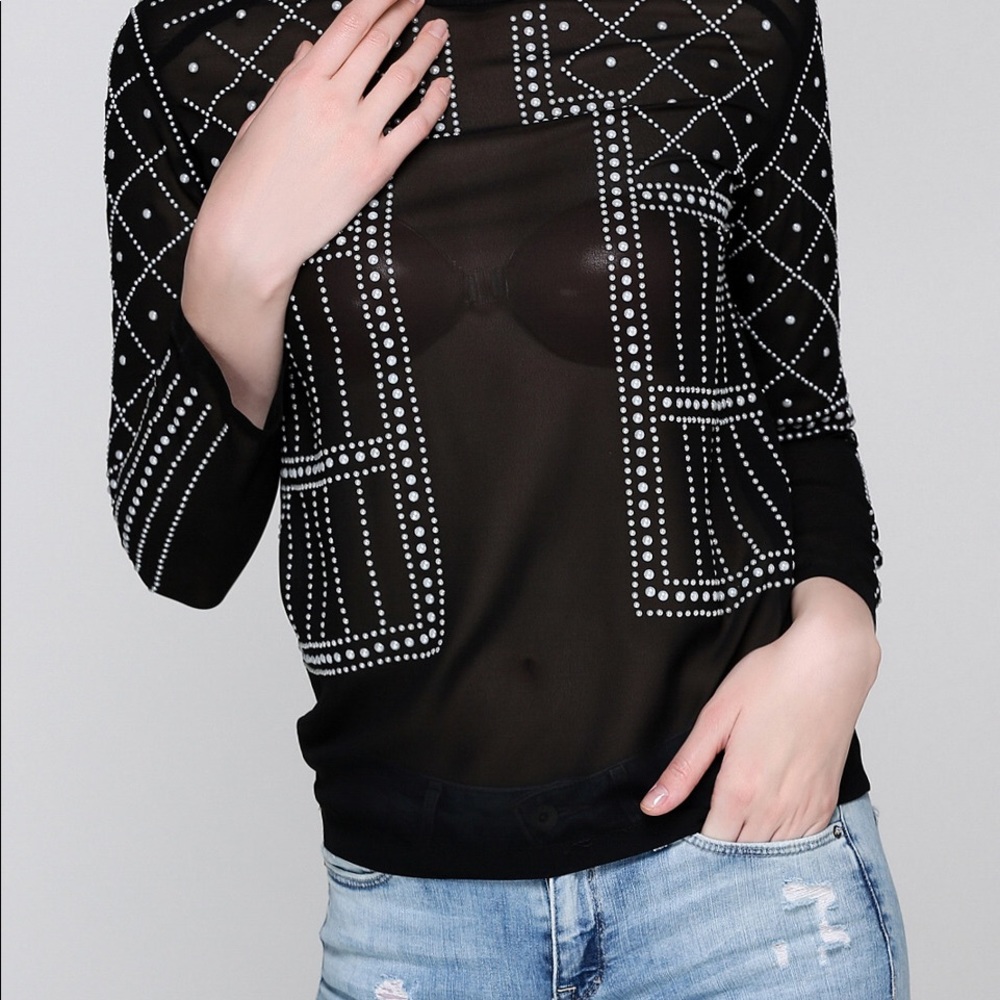 Black sheer beaded top